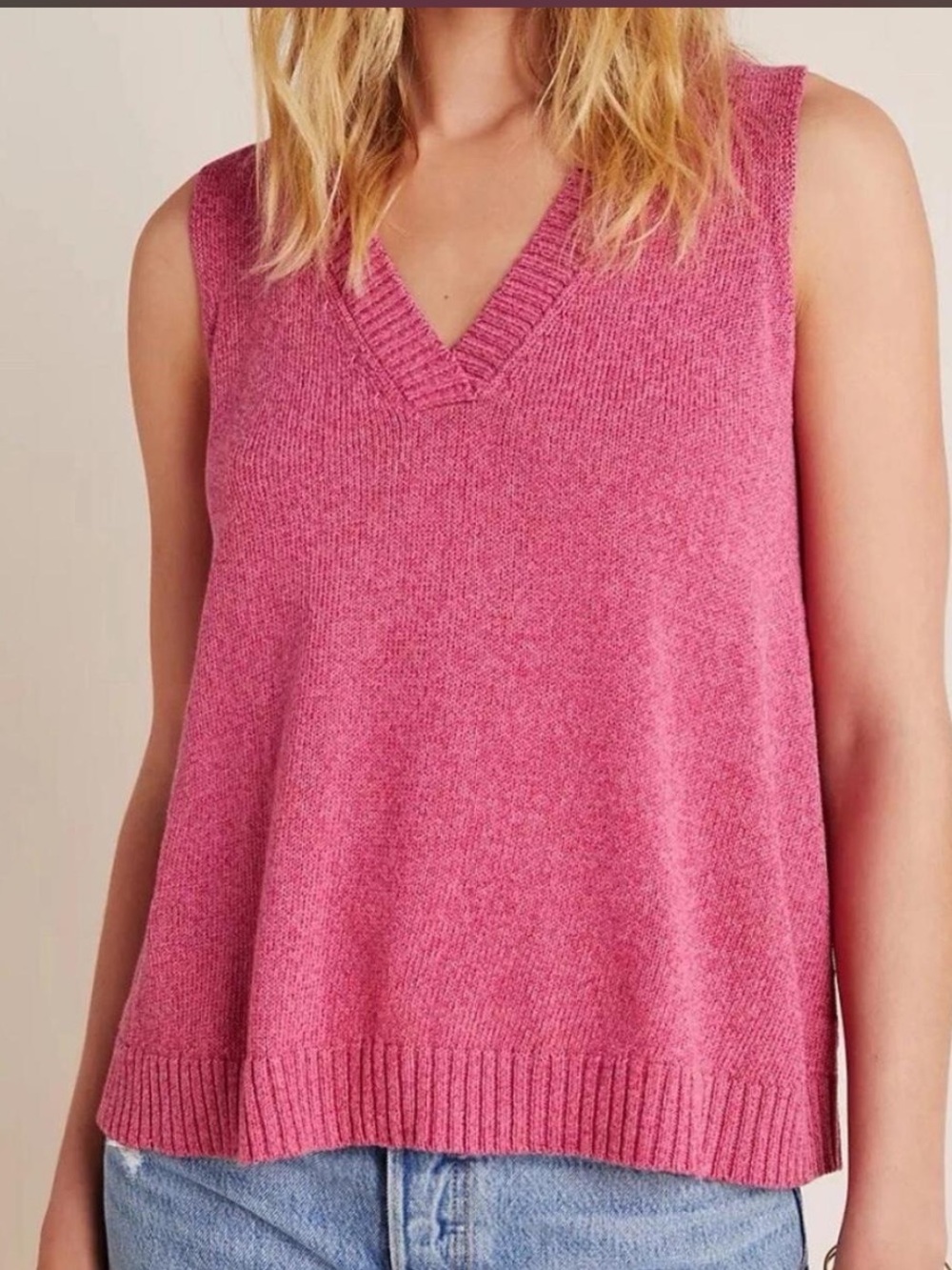 NWOT Anthropologie Pink Red Camilla Preppy Coastal V Neck Sweater Vest